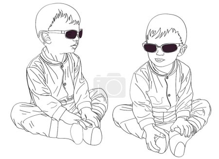 Téléchargez les illustrations : "Petits jumeaux garçons en lunettes de soleil" - en licence libre de droit