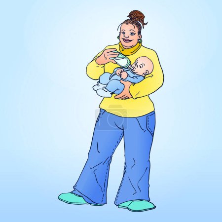 Ilustración de Madre alimentación del niño, ilustración vectorial gráfica - Imagen libre de derechos