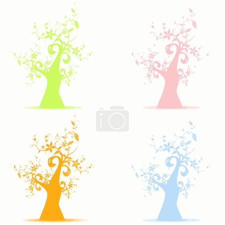 Téléchargez les illustrations : "Illustration vectorielle colorée des arbres d'art - en licence libre de droit