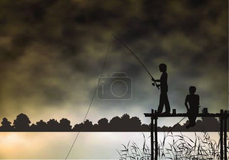 Illustration for Illustration of the Fishing boys - Royalty Free Image