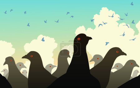 Ilustración de Ilustración de la multitud de palomas - Imagen libre de derechos