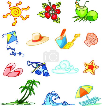 Téléchargez les illustrations : Icônes d'été, illustration vectorielle simple - en licence libre de droit