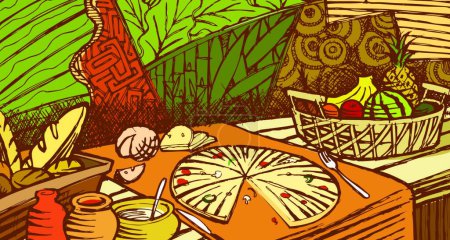 Téléchargez les illustrations : Affiche alimentaire, illustration vectorielle colorée - en licence libre de droit