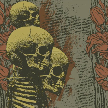 Illustration for "floral background with skulls" - Royalty Free Image