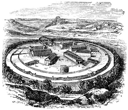 Téléchargez les illustrations : "Prison de Dartmoor en Angleterre, Royaume-Uni, gravure vintage
" - en licence libre de droit