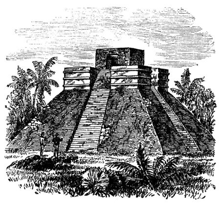 Ilustración de "Templo de la pirámide de Palenque en México grabado vintage
" - Imagen libre de derechos