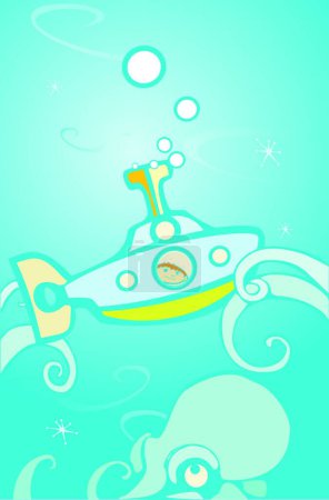 Illustration for "Submarine and Octopus, graphic vector illustration - Royalty Free Image