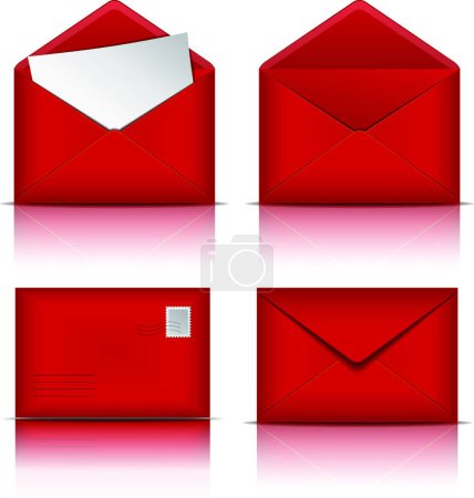 Téléchargez les illustrations : "Ensemble d'enveloppes rouges illustration vectorielle" - en licence libre de droit