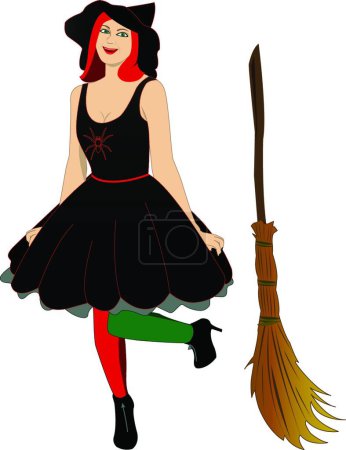 Illustration for Illustration of the Witch with broom - Royalty Free Image