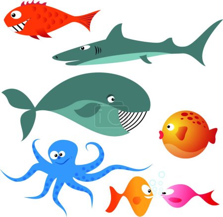 Téléchargez les illustrations : "Ensemble de divers animaux marins
" - en licence libre de droit