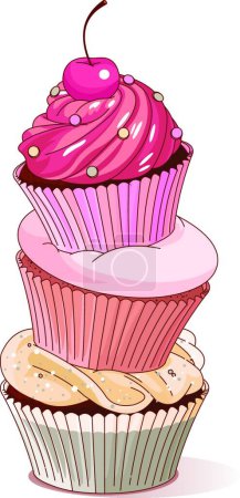 Téléchargez les illustrations : "Pyramide de cupcakes, illustration vectorielle graphique - en licence libre de droit