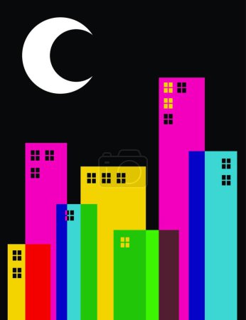 Ilustración de Transparencia multicolor noche ciudad, ilustración vectorial - Imagen libre de derechos