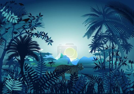 Ilustración de Noche en la selva tropical - Imagen libre de derechos