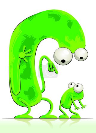 Ilustración de Padre e hijo, criaturas verdes - Imagen libre de derechos