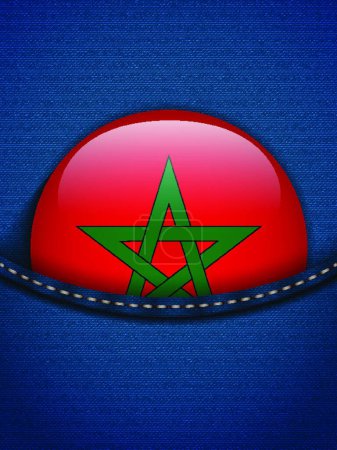 Téléchargez les illustrations : Bouton Drapeau Maroc en Jeans Poche - en licence libre de droit