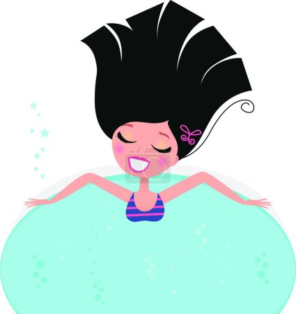 Téléchargez les illustrations : Femme prenant bain tourbillon isolé sur fond blanc - en licence libre de droit