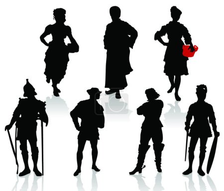 Téléchargez les illustrations : Silhouettes des acteurs en costumes de théâtrales. - en licence libre de droit