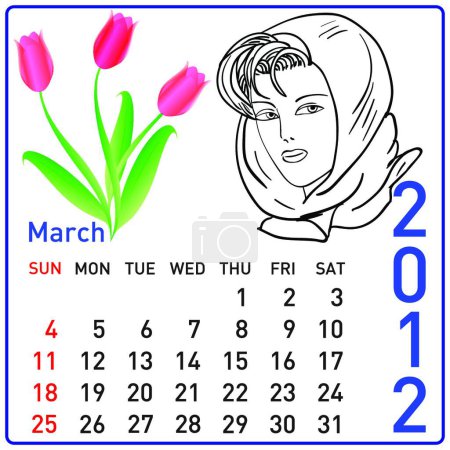 Illustration for "2012 year calendar in vector. March." - Royalty Free Image