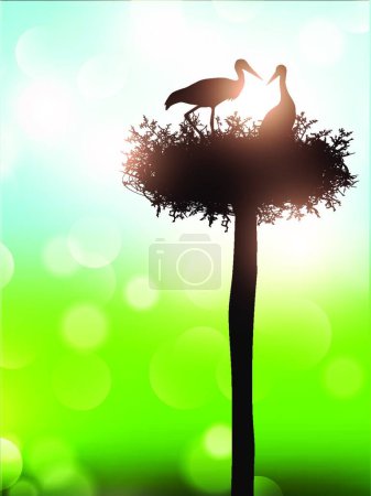 Téléchargez les illustrations : Illustration du nid de cigogne - en licence libre de droit