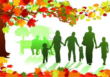 Illustration for "Autumnal park with families" - Royalty Free Image