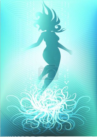 Ilustración de "chica de buceo contra fondo de lecho marino ligero
" - Imagen libre de derechos