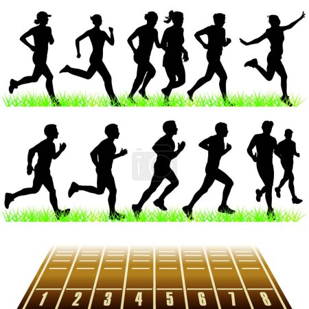 Illustration for Runners Silhouettes Set vector illustration - Royalty Free Image