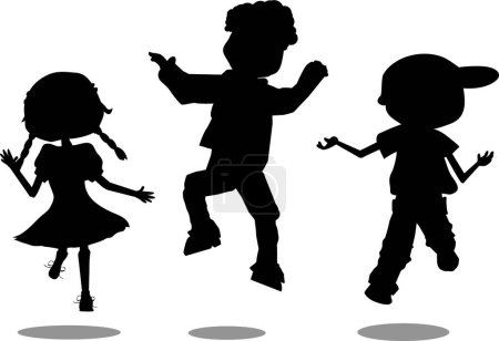 Téléchargez les illustrations : Silhouettes enfants sautantes, illustration vectorielle graphique - en licence libre de droit