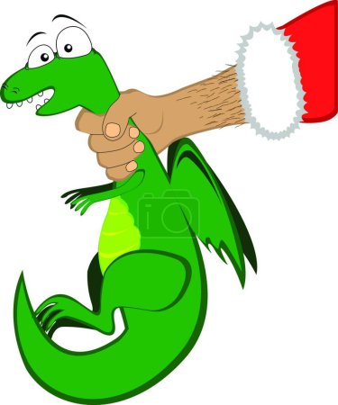 Ilustración de Pequeño dragón en la mano de Santa - Imagen libre de derechos