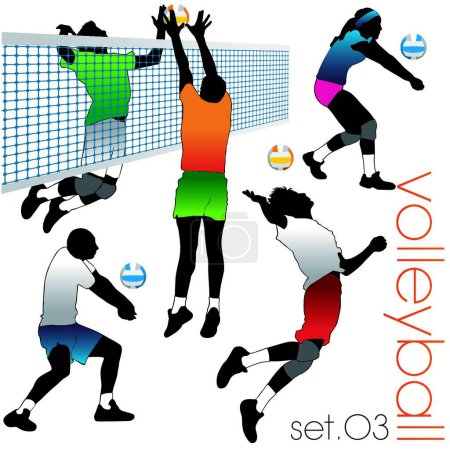 Illustration for 5 Volleyball Players Silhouettes Set - Royalty Free Image