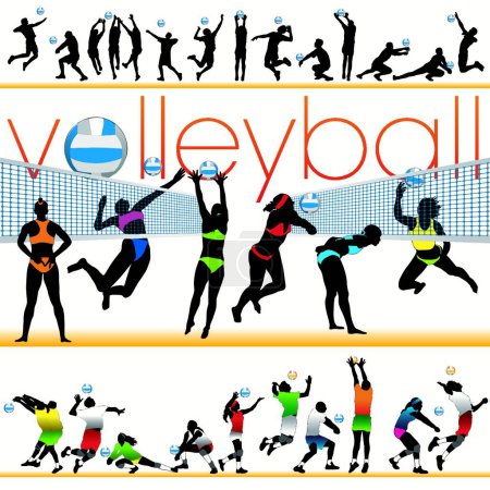 Illustration for 30 Volleyball Players Silhouettes Set - Royalty Free Image