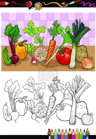 Téléchargez les illustrations : Illustration de groupe de légumes pour la coloration - en licence libre de droit