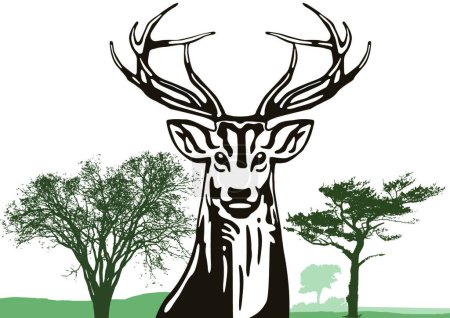 Illustration for Deer with trees modern vector illustration - Royalty Free Image