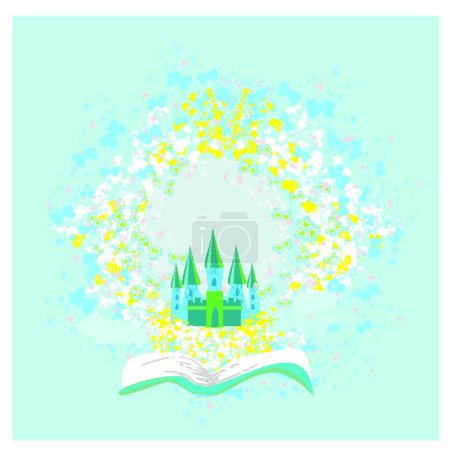 Ilustración de Mundo mágico de cuentos, castillo de hadas que aparece en el libro - Imagen libre de derechos
