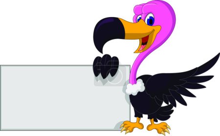 Illustration for Cute Vulture cartoon with blank sign - Royalty Free Image