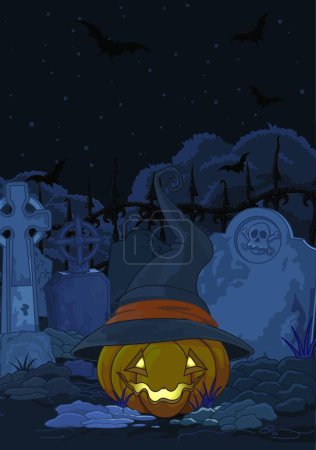 Illustration for Cemetery with pumpkin, vector illustration - Royalty Free Image
