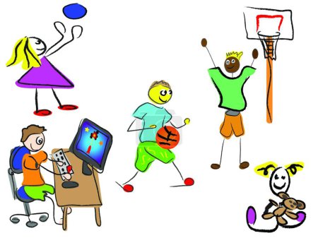 Téléchargez les illustrations : Dessin animé sport enfants vectoriel illustration - en licence libre de droit