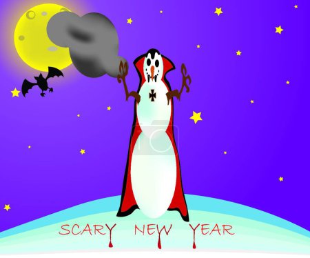 Téléchargez les illustrations : Drôle d'horreur bonhomme de neige, illustration vectorielle colorée - en licence libre de droit
