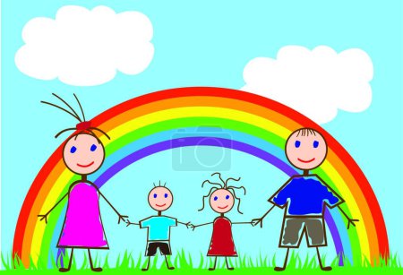 Téléchargez les illustrations : Famille drôle, illustration vectorielle colorée - en licence libre de droit