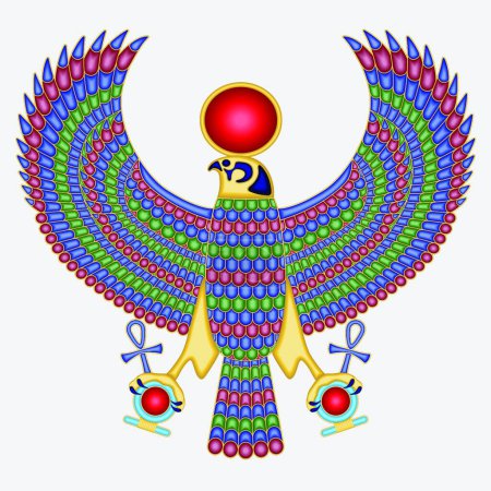 Illustration for Egyptian falcon pectoral, colorful vector illustration - Royalty Free Image