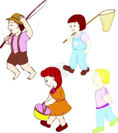 Ilustración de Lindos personajes de niños. Plantilla vectorial - Imagen libre de derechos