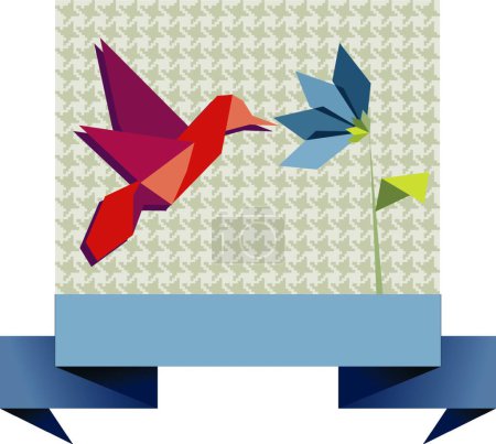 Téléchargez les illustrations : Colibri Origami unique sur motif textile - en licence libre de droit