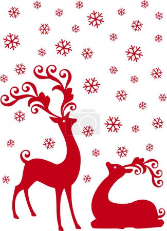 Illustration for Reindeer in snowfall, graphic vector illustration - Royalty Free Image