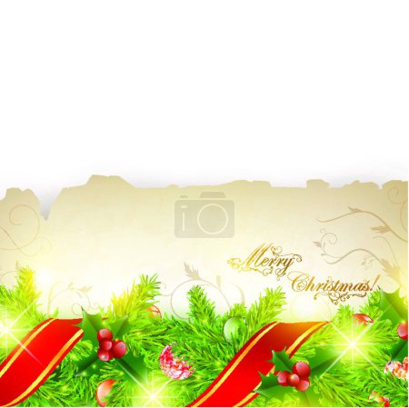 Illustration for "Christmas wreath hanging on wooden wall with grunge effect" - Royalty Free Image