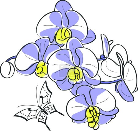 Illustration for Orchids and butterfly  vector  illustration - Royalty Free Image
