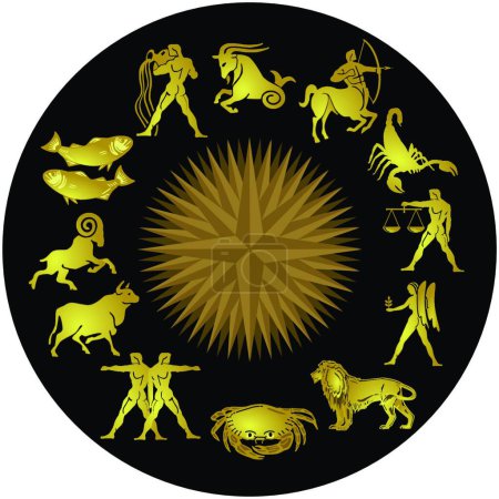 Ilustración de "Oro del zodíaco en negro "vector de ilustración - Imagen libre de derechos
