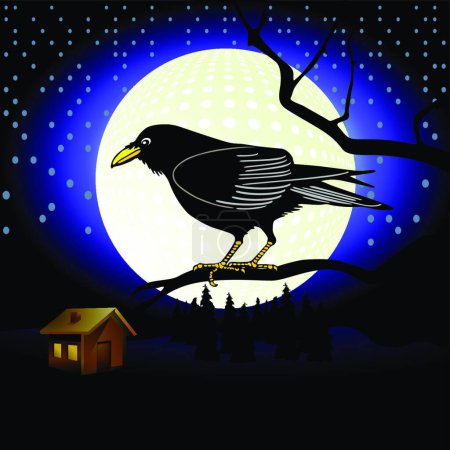 Raven in full moon  vector  illustration