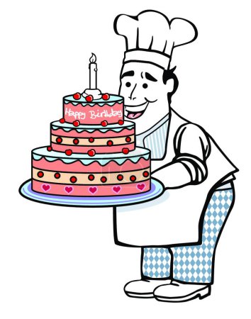 Illustration for Baker with Cake with confectioner - Royalty Free Image