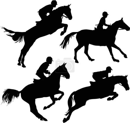 Illustration for "Jumping horses with jockey" colorful vector illustration - Royalty Free Image