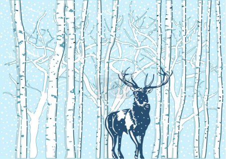 Téléchargez les illustrations : "Cerf dans la neige "illustration vectorielle colorée - en licence libre de droit
