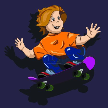Téléchargez les illustrations : "garçon sur un skateboard "illustration vectorielle colorée - en licence libre de droit